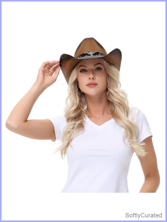 Straw Cowboy Hat with Shapeable Brim, Wide Brim for Men Women main image 5